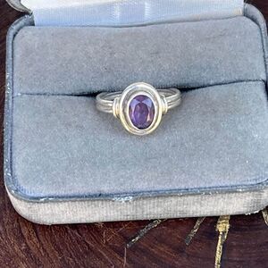 Vintage Amethyst Ring Size 6 1/4 80s Purple Gemstone